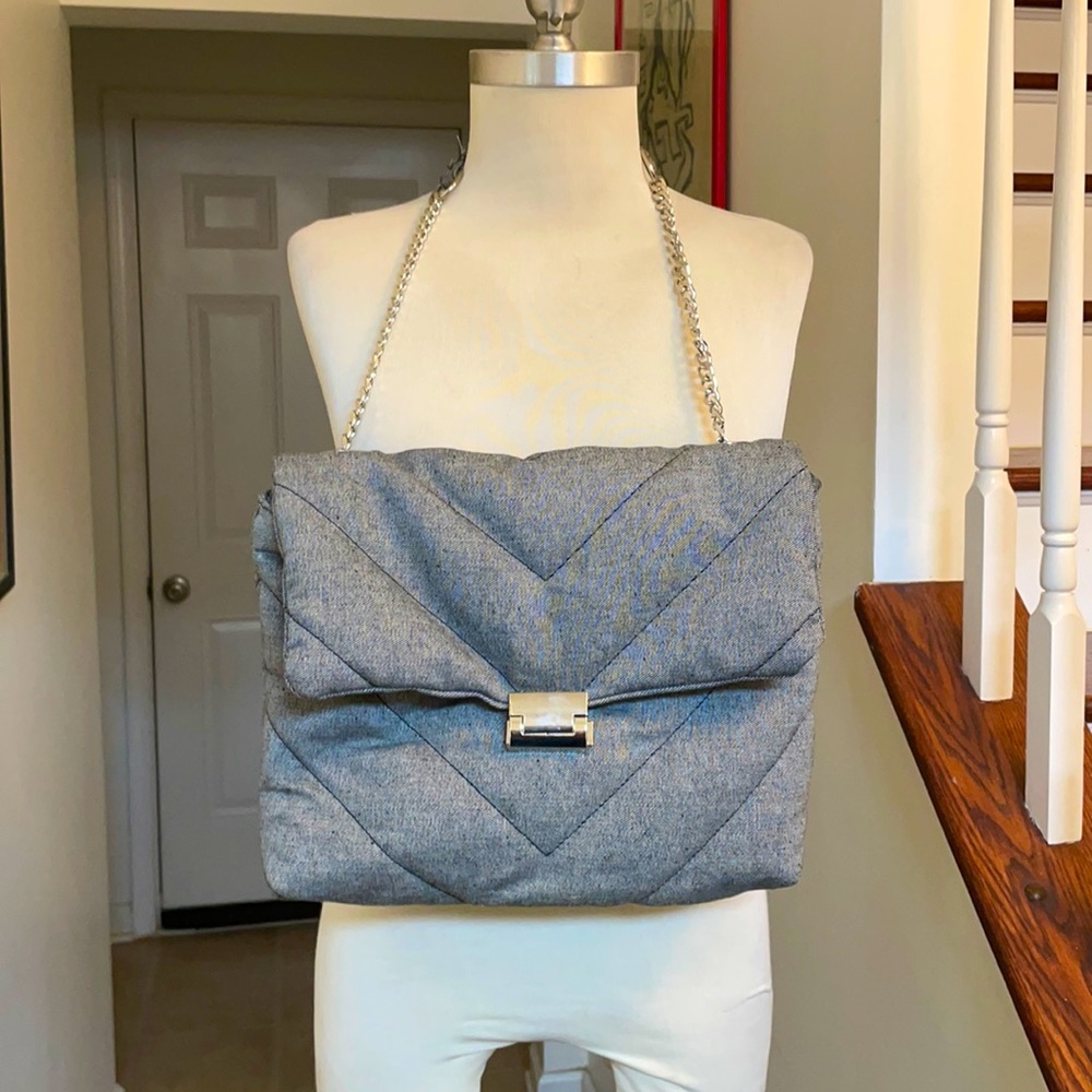 ZARA Chevron Pattern Grey Denim Shoulder  Bag 😘